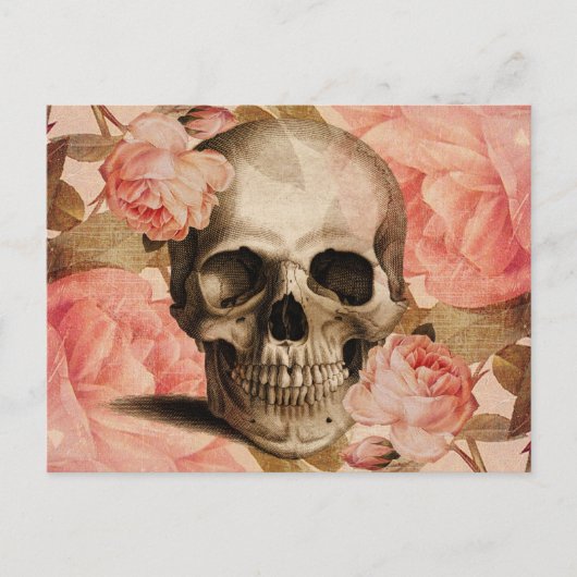 Vintag Rosa Skull Collage Postkarte (Vorderseite)