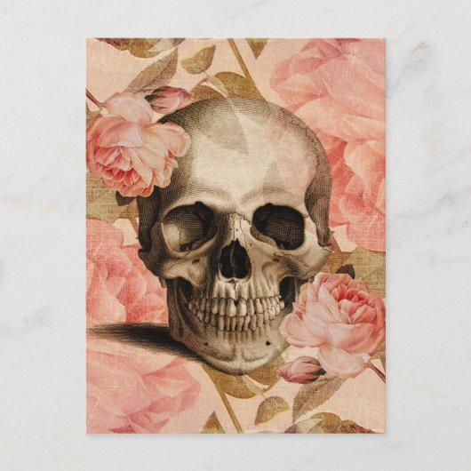 Vintag Rosa Skull Collage Postkarte (Vorderseite)