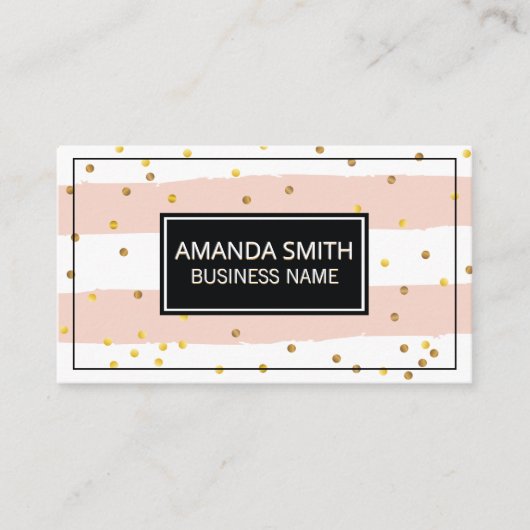 Vintag rosa Streifen | Gold gesprenkelt Visitenkarte (Vorderseite)
