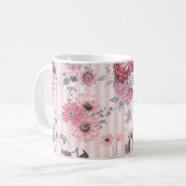 Vintag rosa Streifen-Muster Kaffeetasse (Vorderseite Links)