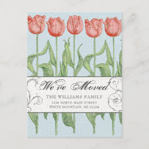 Vintag rosa Tulip Floral Moving Ankündigungspostkarte