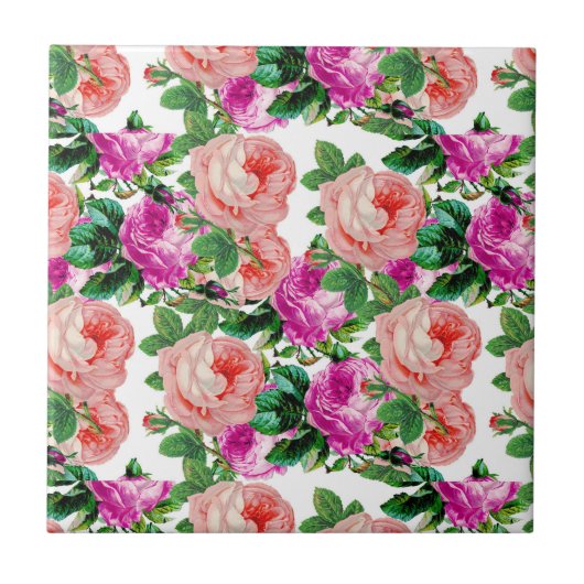 Vintag rosa und Lila Rose Fliese (Vorderseite)
