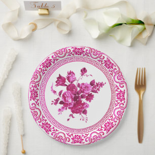 Vintag rosa und weiße Blüten Pappteller