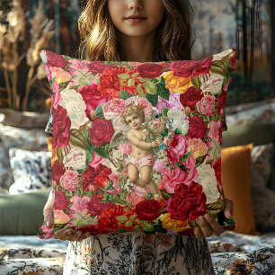 Vintag rosa Viktorianische Cherub Rose Shabby Chic Kissen