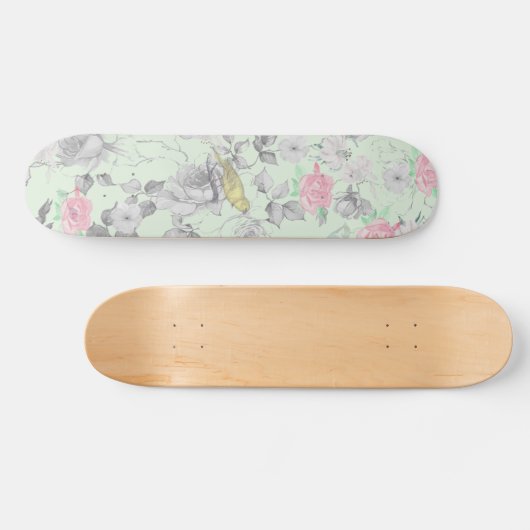 Vintag rosa Weißes Vogelgezwitscher Skateboard (Horizontal)