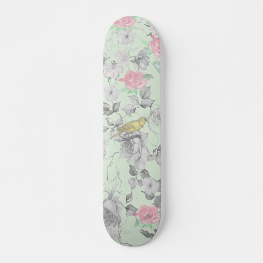 Vintag rosa Weißes Vogelgezwitscher Skateboard (Vorne)