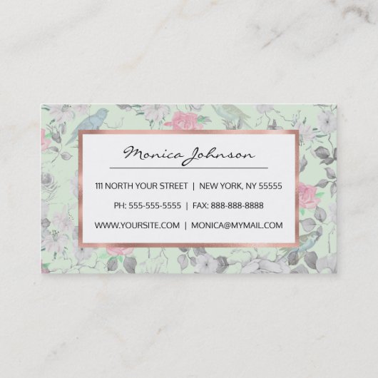 Vintag rosa Weißes Vogelgezwitscher Visitenkarte (Rückseite)