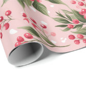 Vintag rosafarbene Blume mit Beren Geschenkpapier (Rolleneckpunkt)