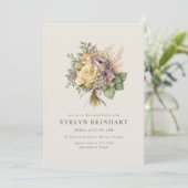 Vintag Rose Bouquet Dusty Lila Brautparty Einladung (Stehend Vorderseite)