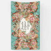 Vintag Rose Bouquet Türkis Rosa Brautparty Banner (Vertikal)