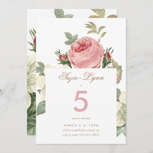 Vintag Roses Girl zum Geburtstag Einladung (Vorne/Hinten)