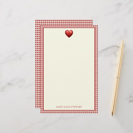 Vintag Rot und Cream Gingham mit Herz Briefpapier (Vorderseite/Rückseite Beispiel)
