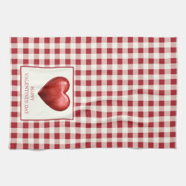 Vintag Rot und Cream Gingham mit Herz Geschirrtuch