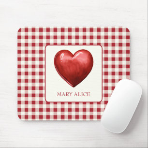 Vintag Rot und Cream Gingham mit Herz Mousepad