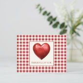 Vintag Rot und Cream Gingham mit Herz Postkarte (Stehend Vorderseite)