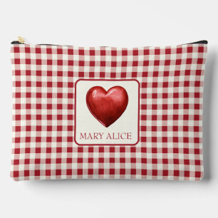 Vintag Rot und Cream Gingham mit Herz Zubehörtasche
