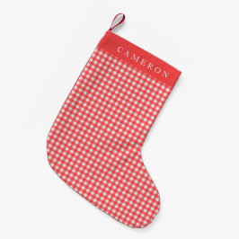 Vintag Rot und Weiß Gingham Kariert Personalisiert Kleiner Weihnachtsstrumpf