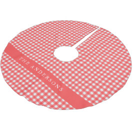 Vintag Rot und Weiß Gingham Kariert Personalisiert Polyester Weihnachtsbaumdecke