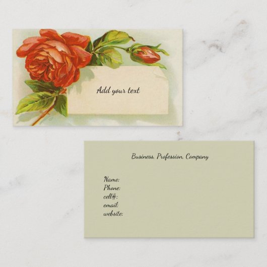Vintag, Rote Rosen, Aquarell Visitenkarte (Vorne/Hinten)