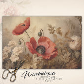 Vintag Roter Mohn Botanisches Ephemera Dekoupage Seidenpapier
