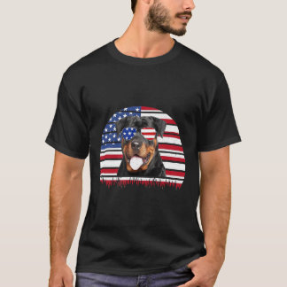 Vintag Rottweiler Rottie Sun Brillen Us Flag 4. T-Shirt