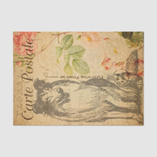 Vintag Rough Collie Dog Floral Blume Französisch Seidenpapier