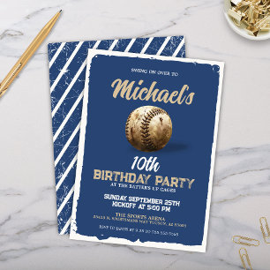 Vintag Royal Blue Baseball Themenabend Geburtstags Einladung
