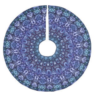 Vintag Royal Blue Damask Muster Polyester Weihnachtsbaumdecke