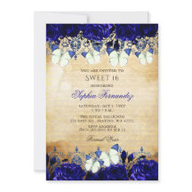Vintag Royal Blue Floral Butterfly Sweet 16
