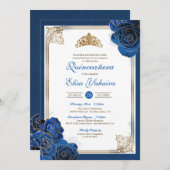 Vintag Royal Blue Gold Rose Royal Quinceanera Einladung (Vorne/Hinten)