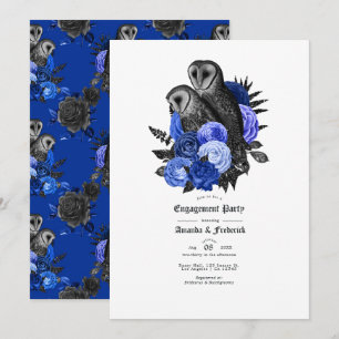 Vintag Royal Blue Owls Gothic Engagement Party Einladung