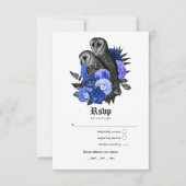 Vintag Royal Blue Owls Gothic Wedding RSVP Karte (Vorderseite)