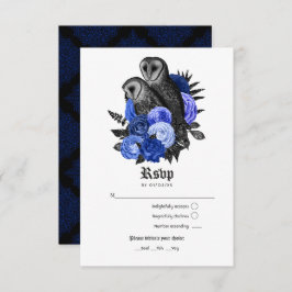 Vintag Royal Blue Owls Gothic Wedding RSVP Karte