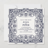 Vintag Royal Blue Save the Date Wedding Einladung (Vorderseite)