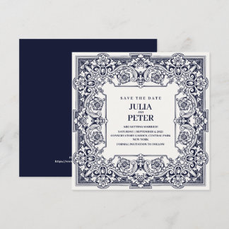 Vintag Royal Blue Save the Date Wedding Einladung