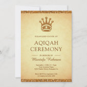 Vintag Royal Gold Crown Glitzer Aqeeqah | Aqiqah Einladung (Vorderseite)