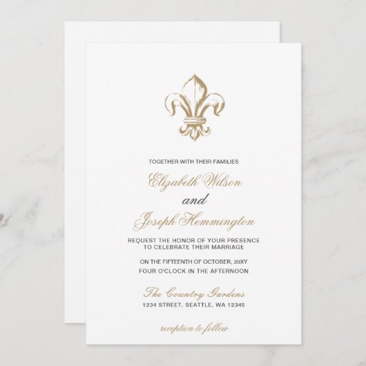 Vintag Royal Gold French Lilie Wedding Einladung (Vorne/Hinten)