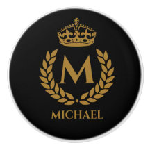 Vintag Royal King Golden Crown Name Initial Black