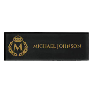 Vintag Royal King Golden Crown Name Initial Black Namenschild