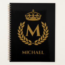 Vintag Royal King Golden Crown Name Initial Black