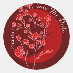 Vintag Ruby Red Art Nouveau Moon Save the Date Runder Aufkleber