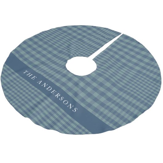 Vintag Rustic Blue Glen Kariert Personalisiert Polyester Weihnachtsbaumdecke (Schrägansicht)