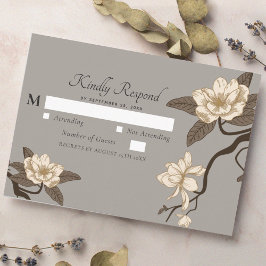 Vintag Rustic Magnolia Gray Wedding RSVP Begleitkarte