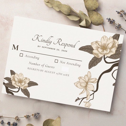 Vintag Rustic Magnolia Wedding RSVP Begleitkarte