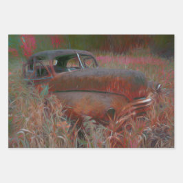 Vintag Rustikal Braun Rosa Auto Alte Kunst Geschenkpapier Set