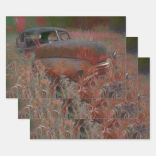 Vintag Rustikal Braun Rosa Auto Alte Kunst Geschenkpapier Set