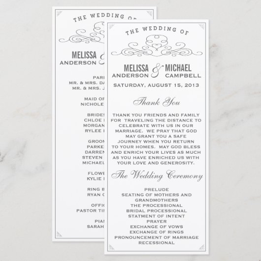 Vintag, rustikal, Land, Weißes Hochzeitsprogramm Programm (Vorne/Hinten)