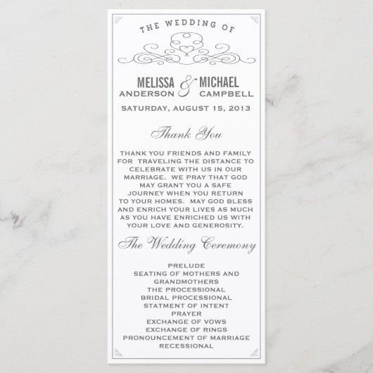 Vintag, rustikal, Land, Weißes Hochzeitsprogramm Programm (Vorderseite)