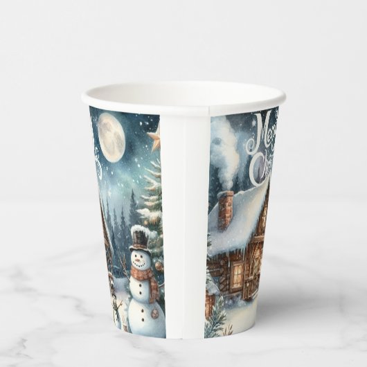 Vintag/rustikal/Schneemann/Weihnachten Pappbecher (Rechts)