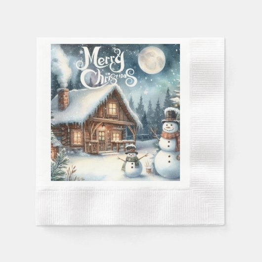 Vintag/rustikal/Schneemann/Weihnachten Serviette (Vorderseite)